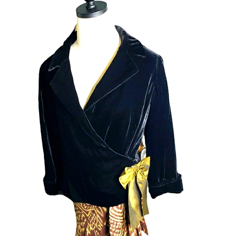 Velvet Faux Wrap Silk Shantung Bronze Bow Back Zip Events Eveningwear Luxury Top